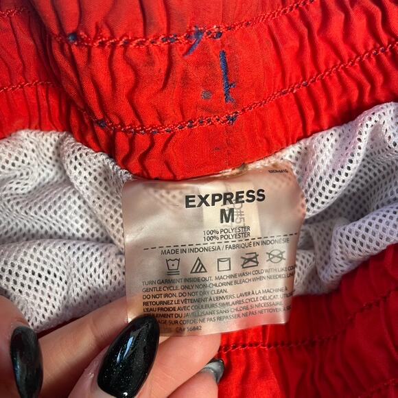 EXPRESS Pineapple Pull On Elastic‎ Swim Trunks Shorts Blue Red White Medium - Picture 2 of 4